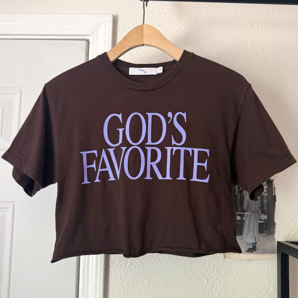 PRAYING brown god's favorite raw hem boxy cropped short sleeve tee t-shirt